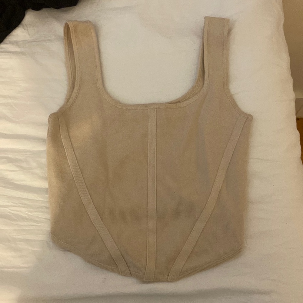 HOUSE OF HARLOW. Wide Neck Beige Crop Top